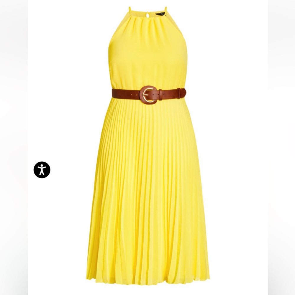 NWT City Chic Halter Pleat Dress 18 Yellow